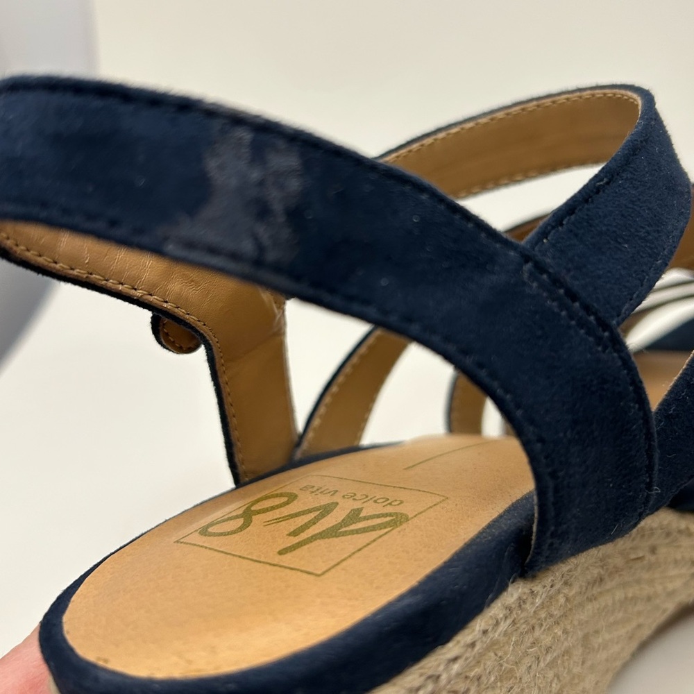 DV8 Dolce Vita Blue Suede Open Toe Strappy Espadrille Wedge Sandal Size 8.5 - Picture 7 of 12